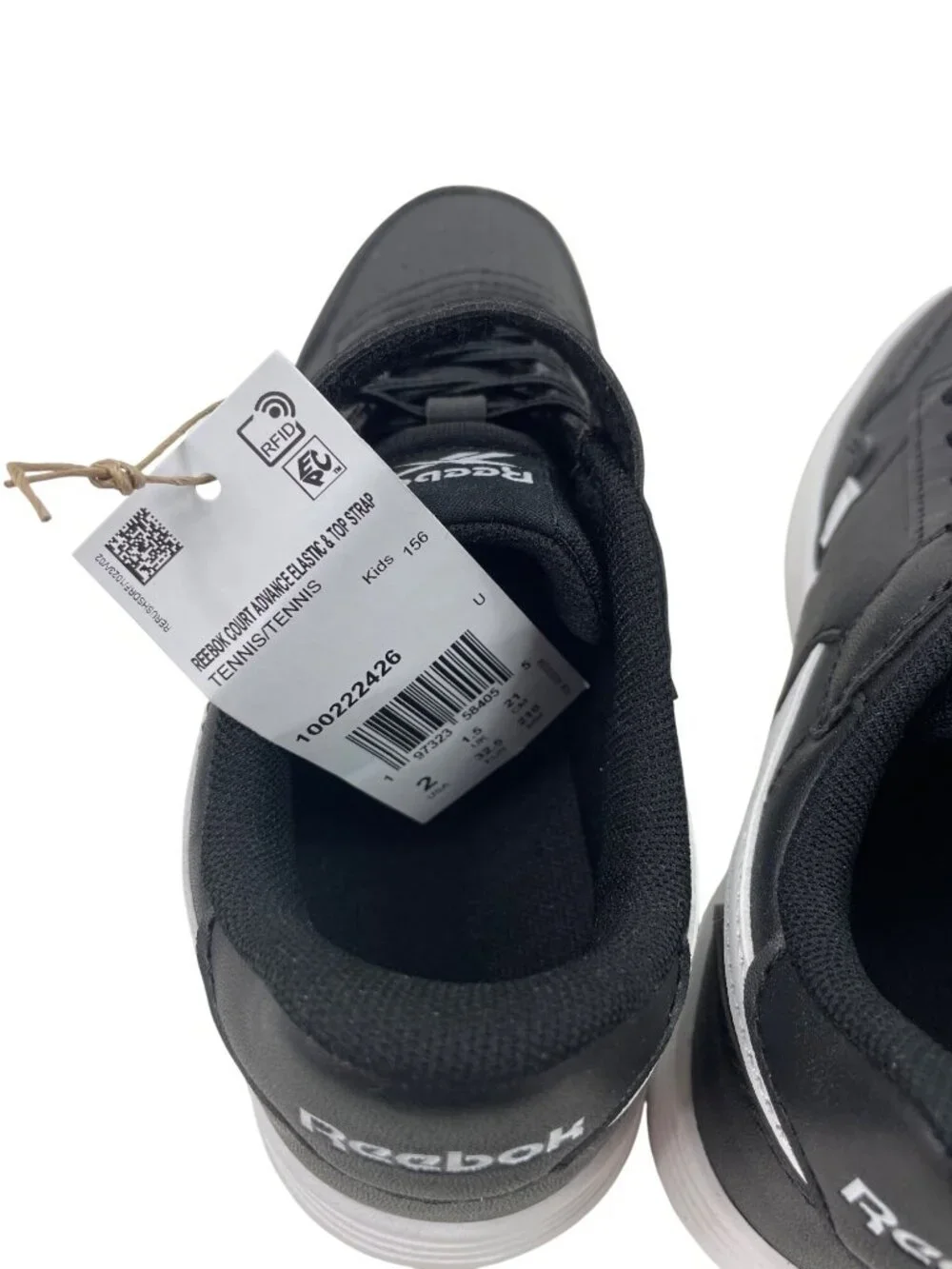 Reebok Court Advance Elastic Top Strap Black Sneakers Athletic Shoes Boys Size 2 - Picture 6 of 10